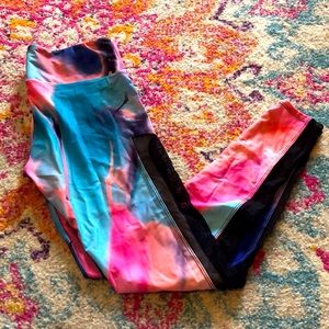 Onzie leggings with sheer sides pink and black